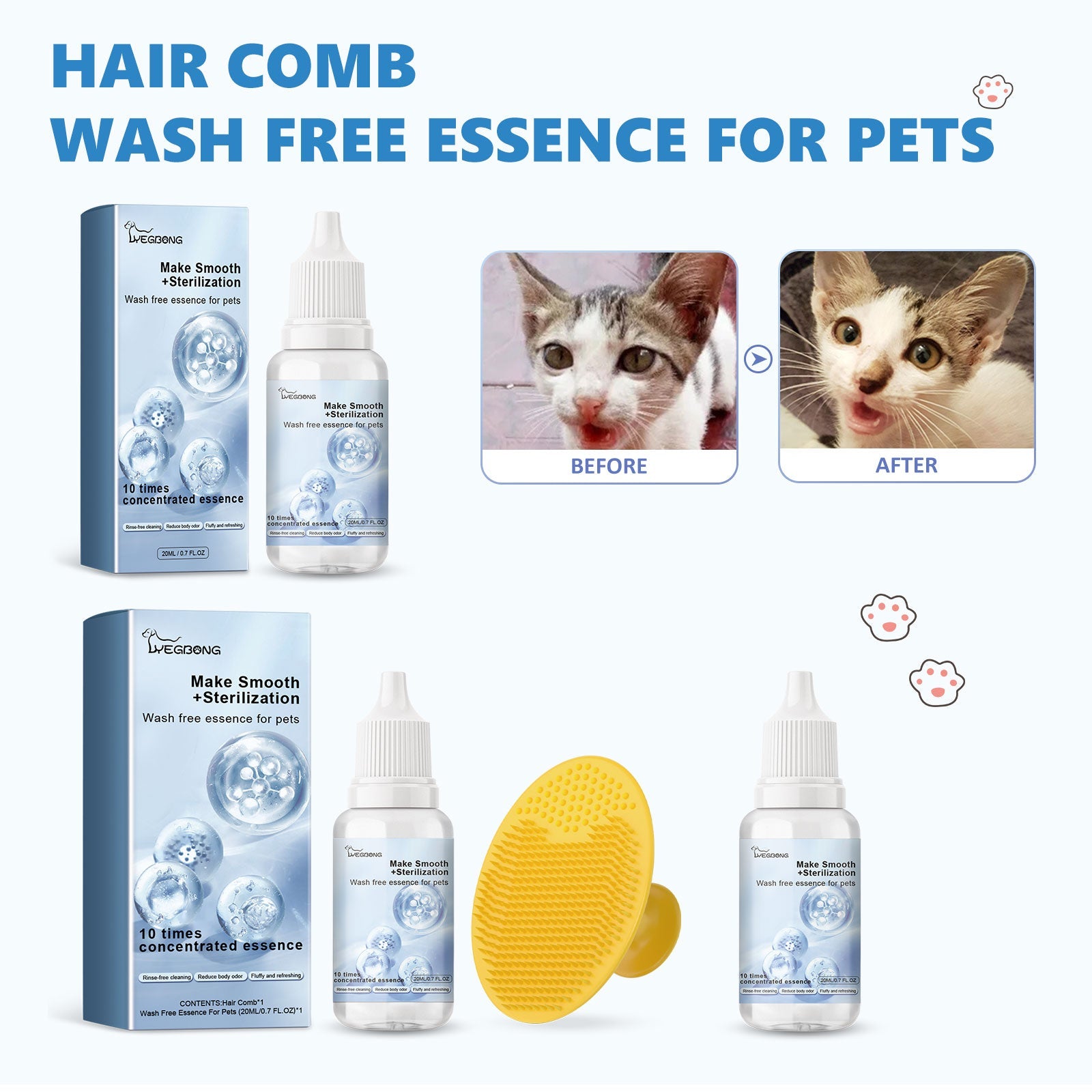 Pet Leave-In Serum Set For Cats And Dogs To Clean Hair Fluffy, Soft And Fragrance Care Essence