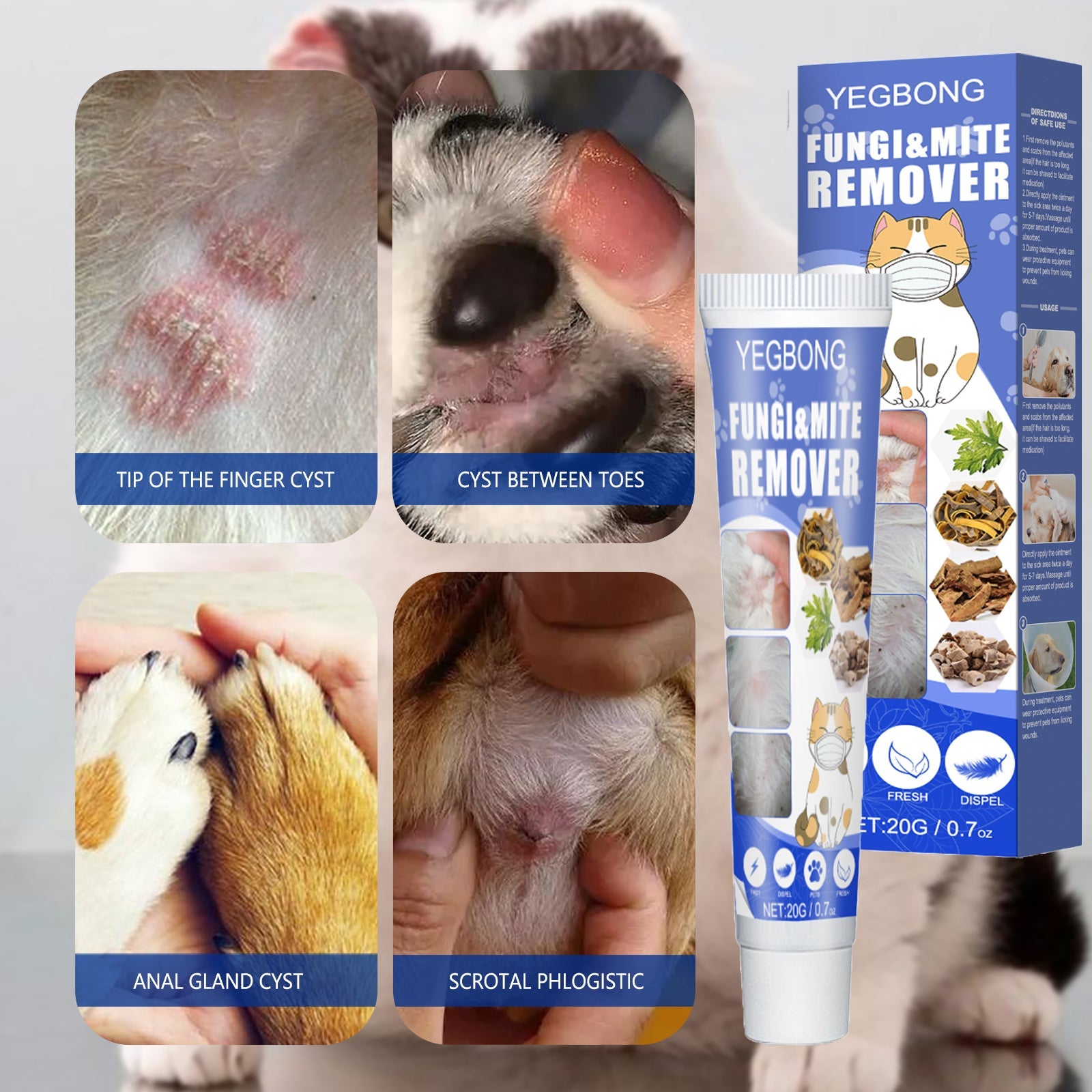 Pet Mite Relief Cream For Pet Dogs And Cats Skin Itching And Mite Removal Topical Care Cream