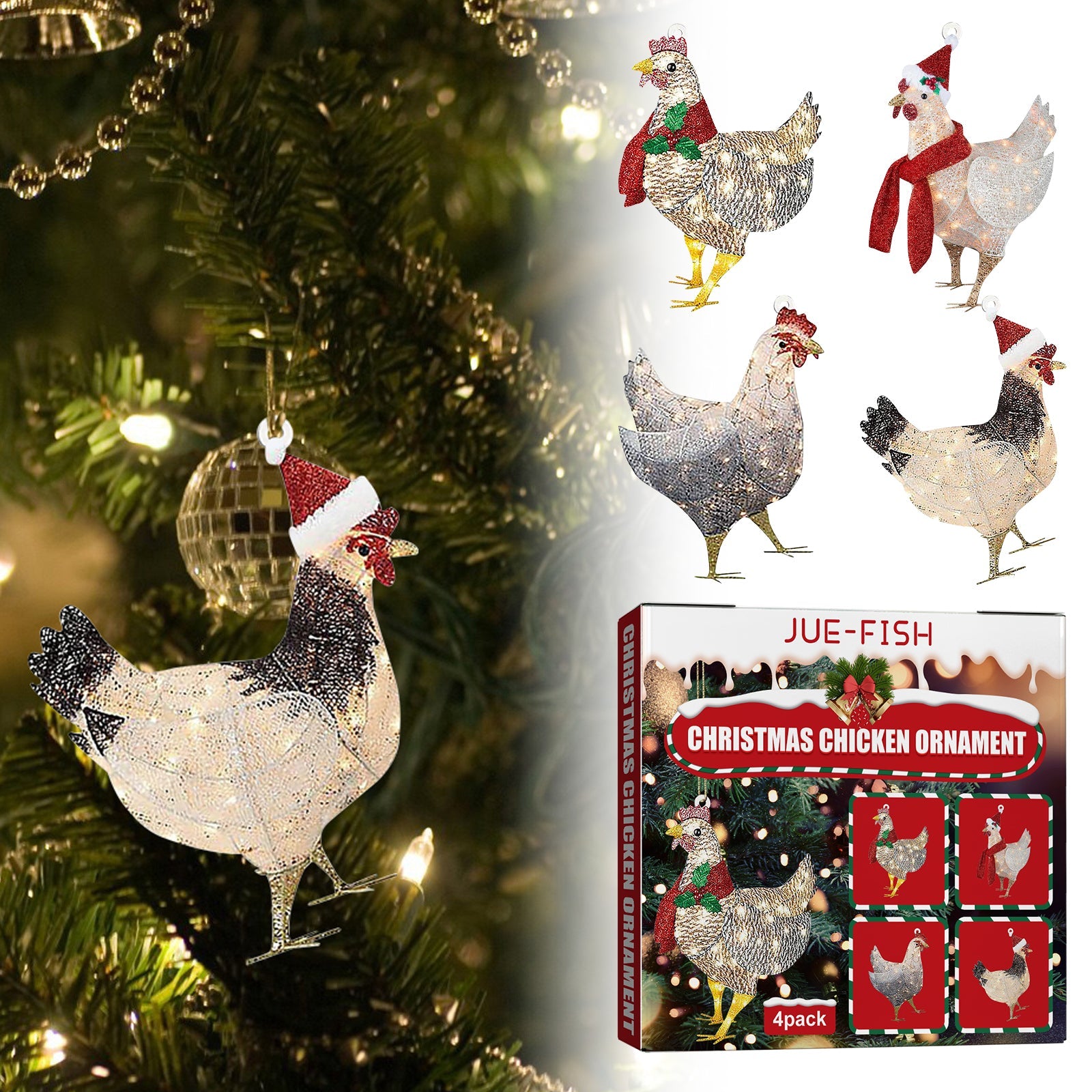 Christmas Scarf Chicken Pendant Set, Decorated Chicken Pendant For Home Holiday Party Christmas Tree Atmosphere