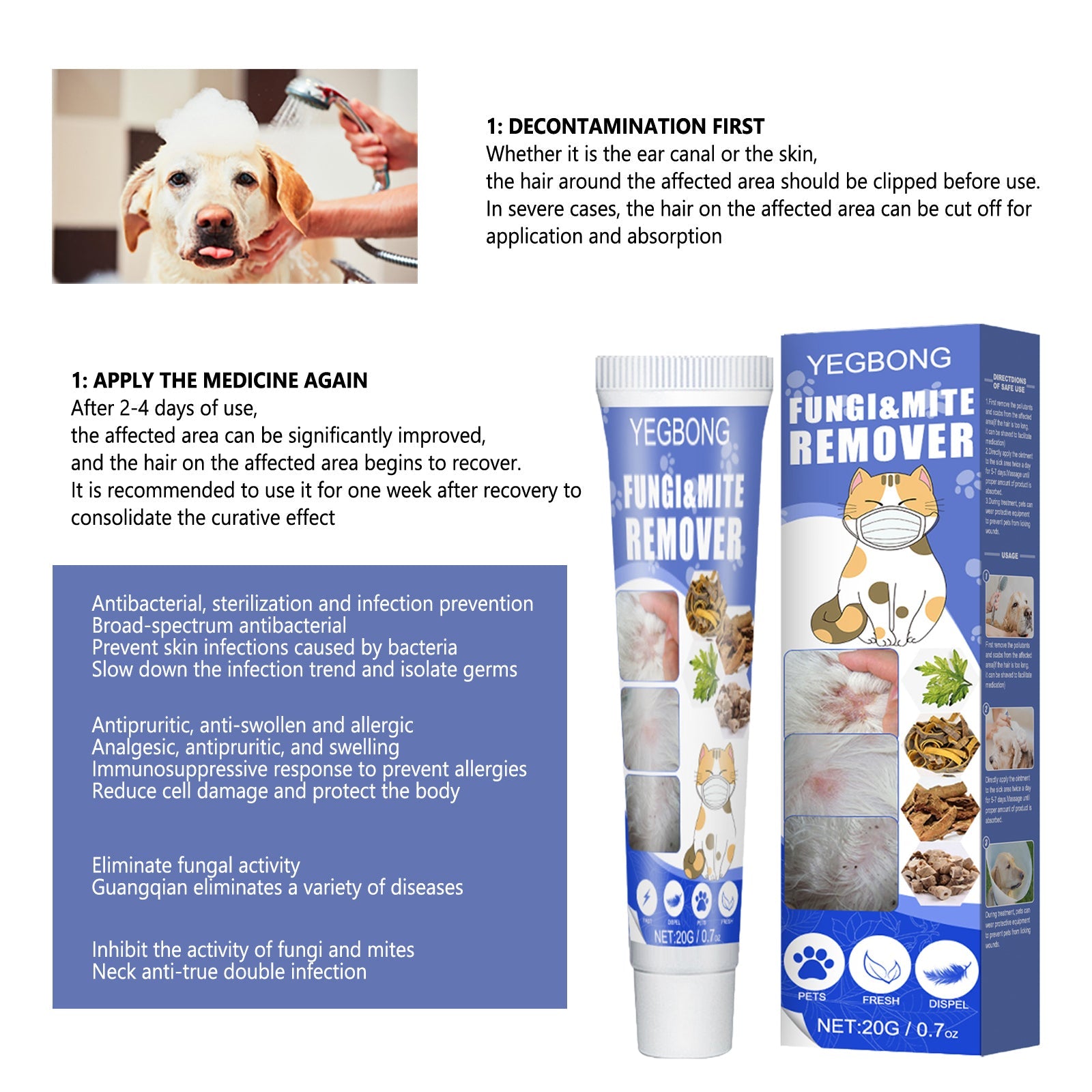 Pet Mite Relief Cream For Pet Dogs And Cats Skin Itching And Mite Removal Topical Care Cream