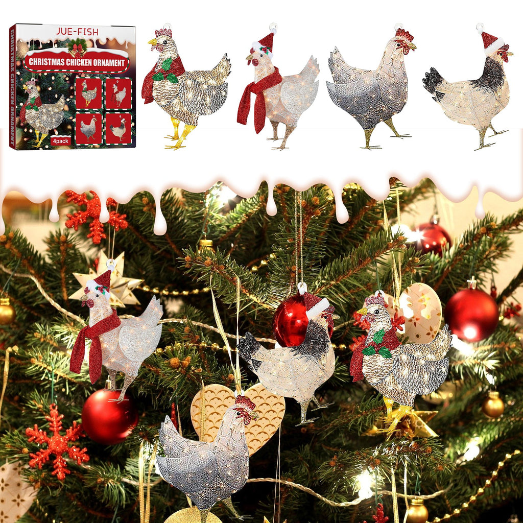 Christmas Scarf Chicken Pendant Set, Decorated Chicken Pendant For Home Holiday Party Christmas Tree Atmosphere
