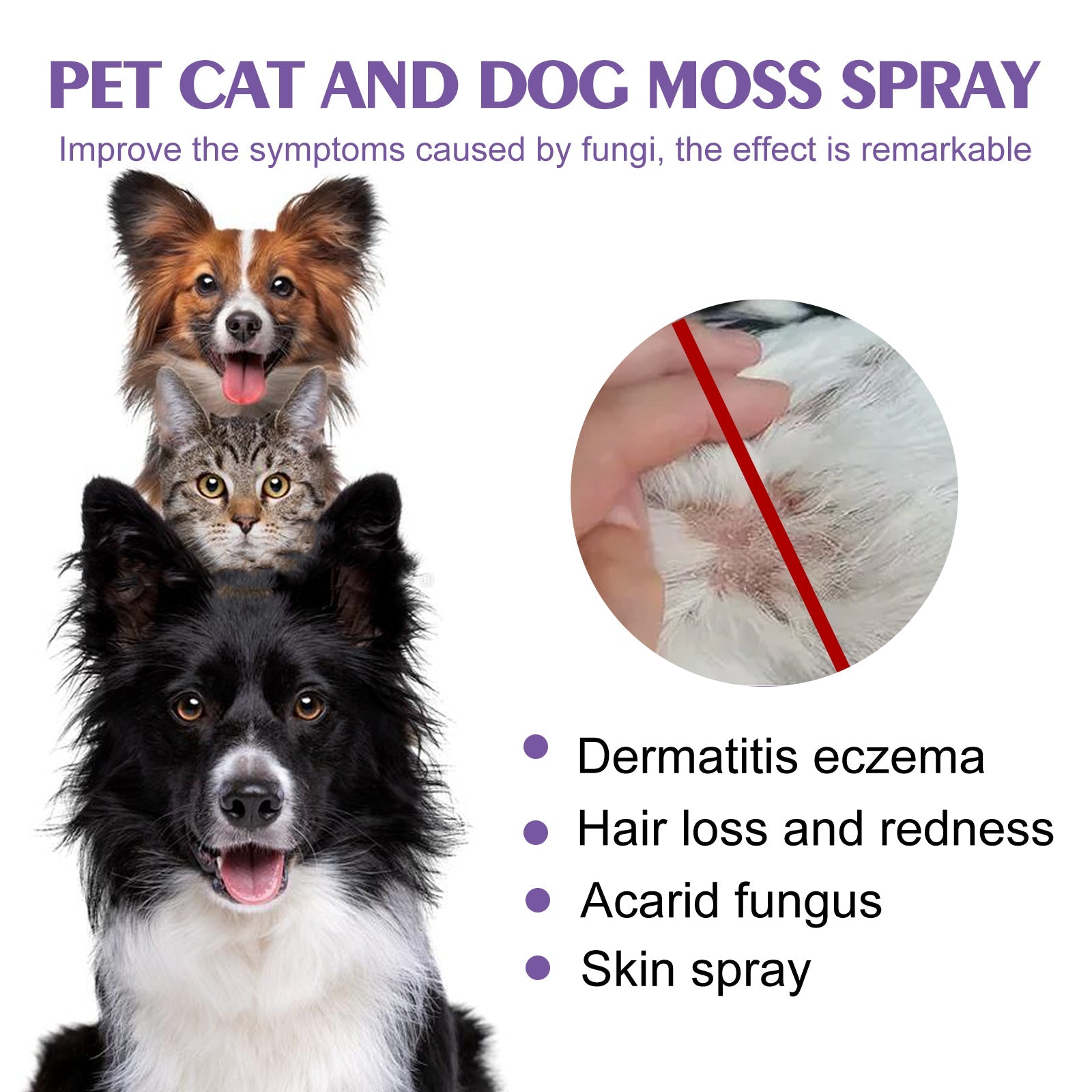 Pet Skin Relief Spray, Relieves Dog And Cat Skin Itchiness Eliminates Mites Cleaning Care Spray