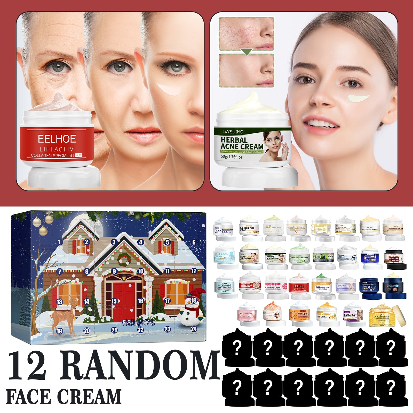 Face Cream Blind Box, Beauty Surprise 24 Cells Countdown Blind Box Hydrating Moisturizing Skin Care Product