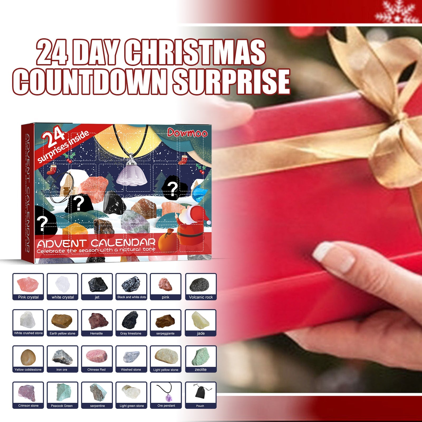 Christmas Advent Calendar Mineral Blind Box 24-Box Christmas Gift Toy Mineral Blind Box