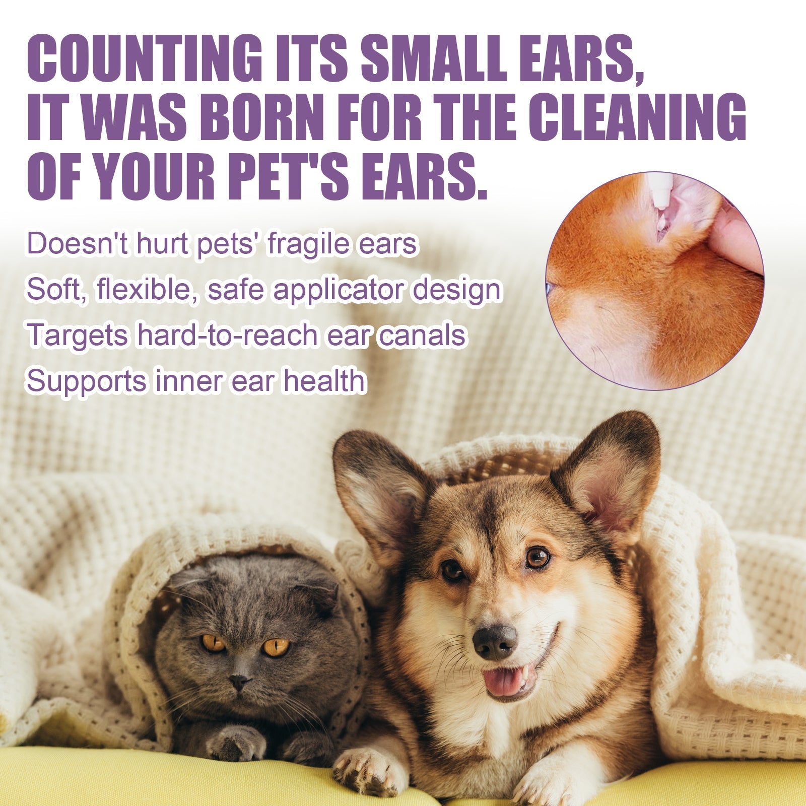 Pet Ear Cleaner, Cats And Dogs Relieves Ear Canal Odors Cleaning Earwax Ear Wash Drops