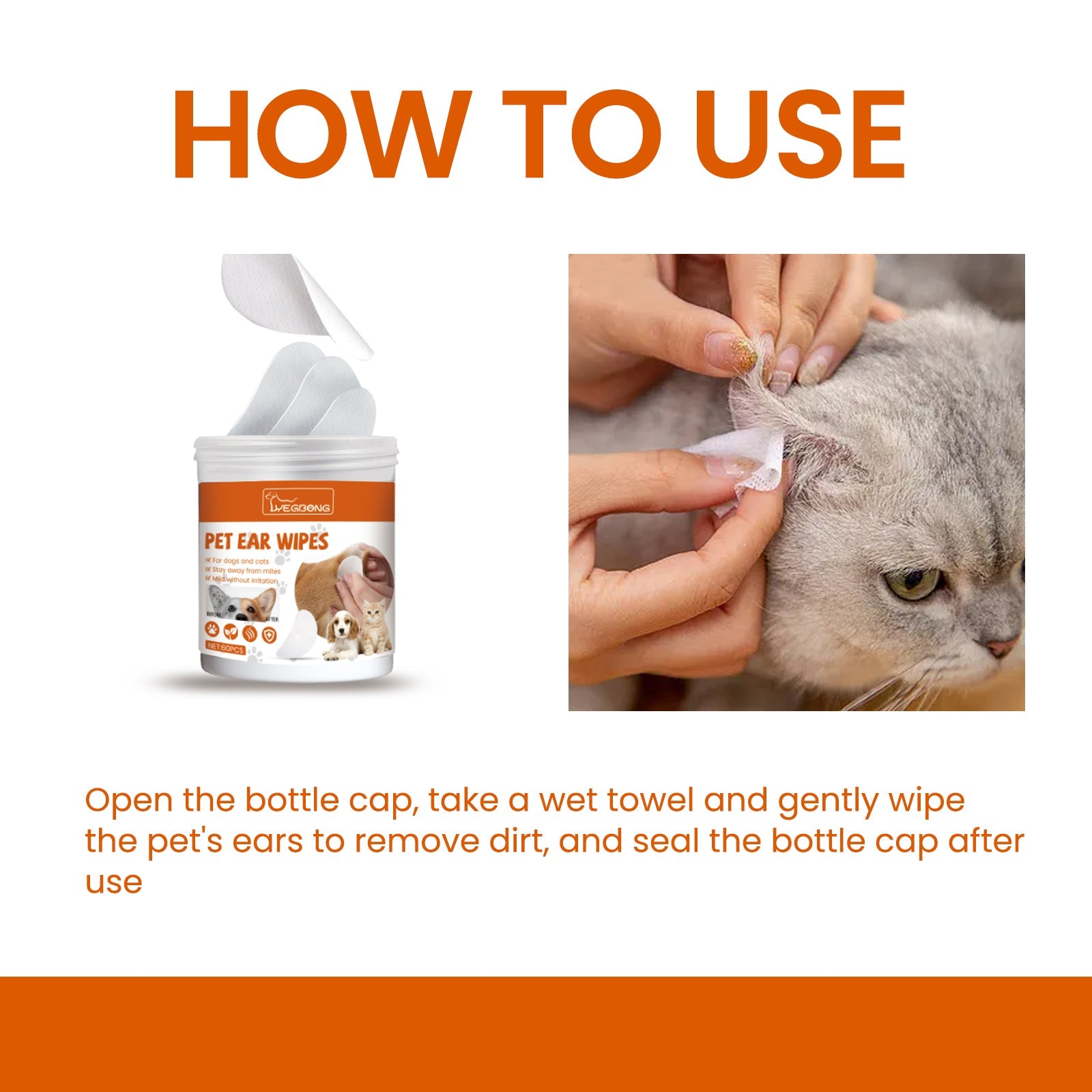Pet Ear Wipes, Pet Ear Cleaning Deodorizing Removing Mite And Earwax Cleaning Wipes
