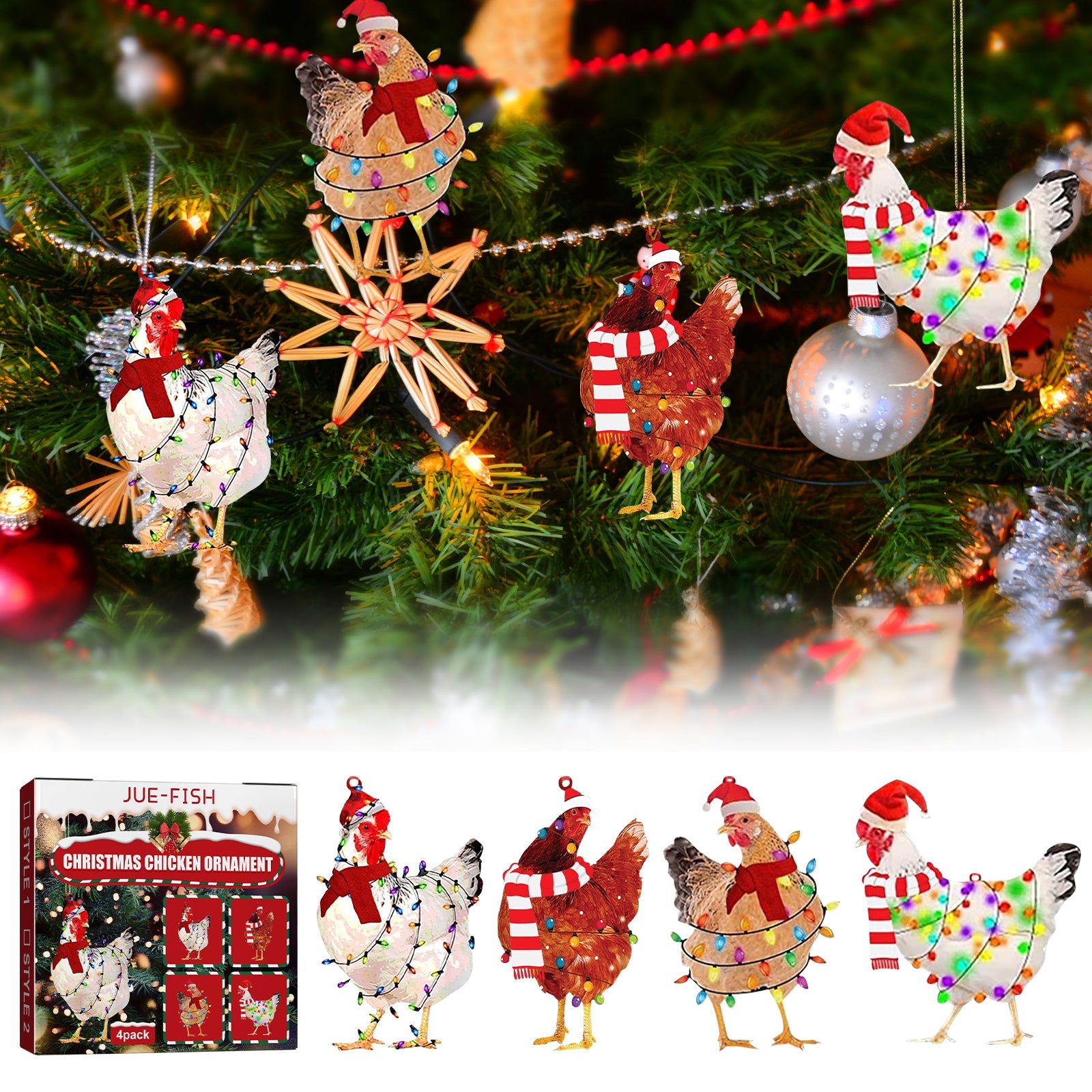 Christmas Scarf Chicken Pendant Set, Decorated Chicken Pendant For Home Holiday Party Christmas Tree Atmosphere