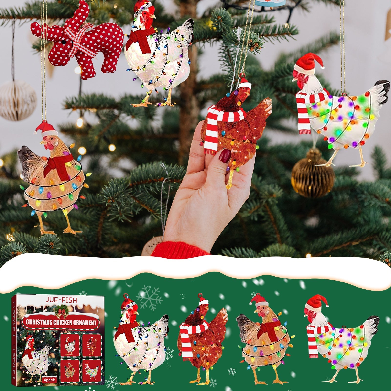 Christmas Scarf Chicken Pendant Set, Decorated Chicken Pendant For Home Holiday Party Christmas Tree Atmosphere