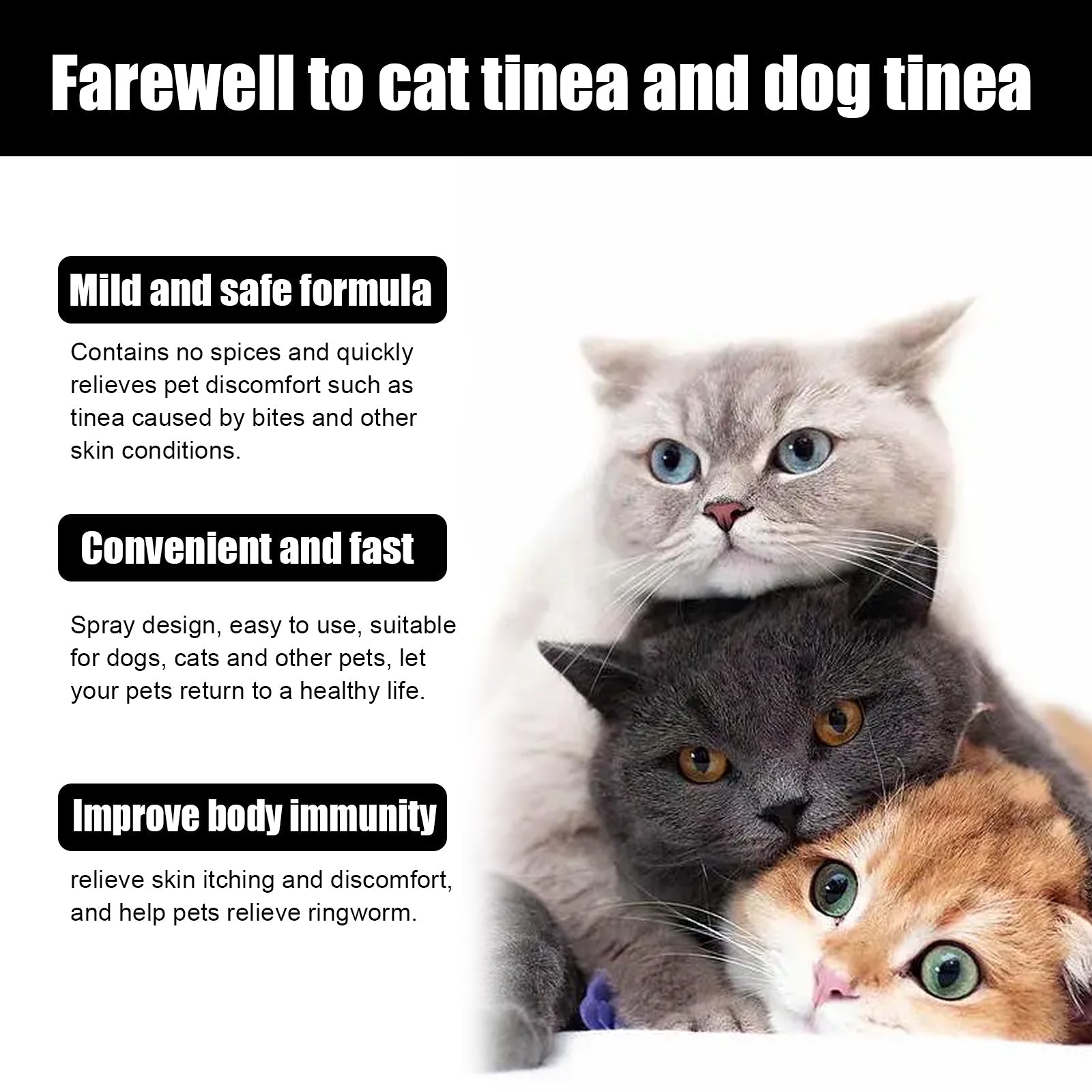 Cat Ringworm Spray, Pet Cats Anti-Mite Cat Moss Care Skin External Use Anti-Itch Spray
