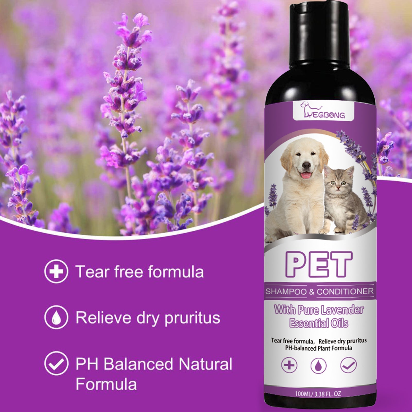 Pet Shampoo, Pet Bath Relieves Skin Itchy, Hair Smooth Non-Knotting Shampoo