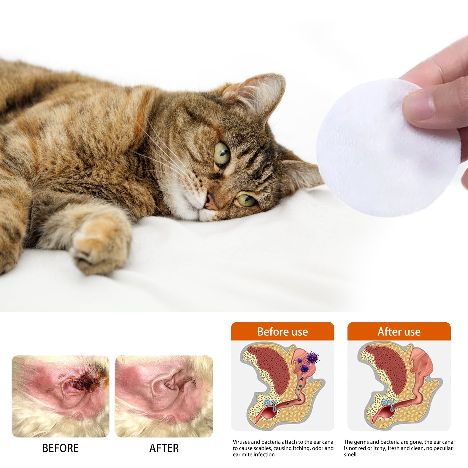 Pet Ear Wipes, Pet Ear Cleaning Deodorizing Removing Mite And Earwax Cleaning Wipes