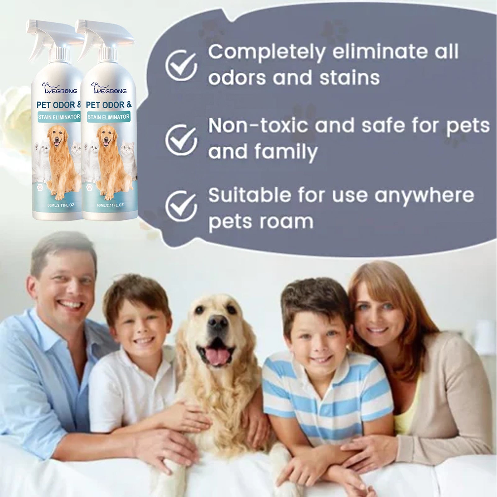 Pet Odor & Stain Eliminator, Clean Dog And Cat Body Odor Feces Odor Removal Indoor Fresh Deodorizer