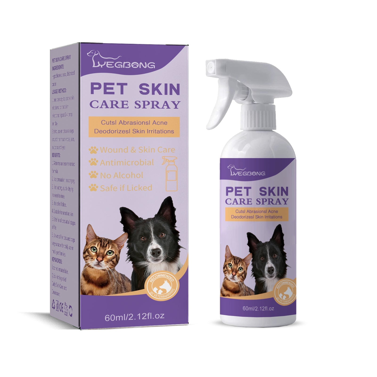 Pet Skin Relief Spray, Relieves Dog And Cat Skin Itchiness Eliminates Mites Cleaning Care Spray