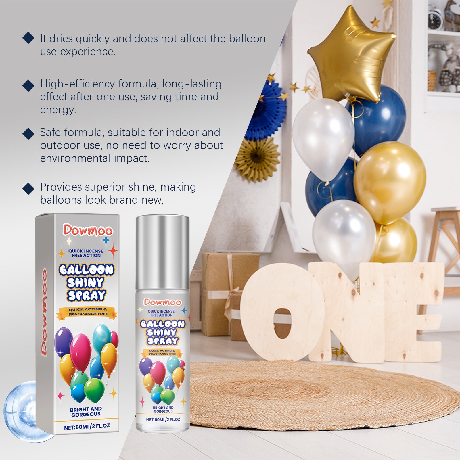 Latex Balloon Shine Spray, Long-Lasting Non-Oxidizing Enhanced Gloss Textured Atmosphere Spray