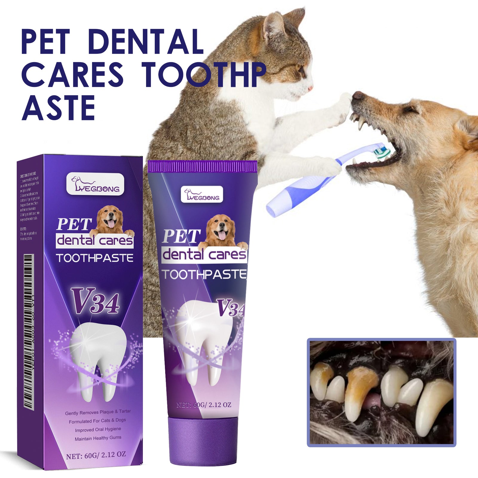 Pet V34 Toothpaste, Pet Clean Bad Breath Tartar Care Gum Care Toothpaste