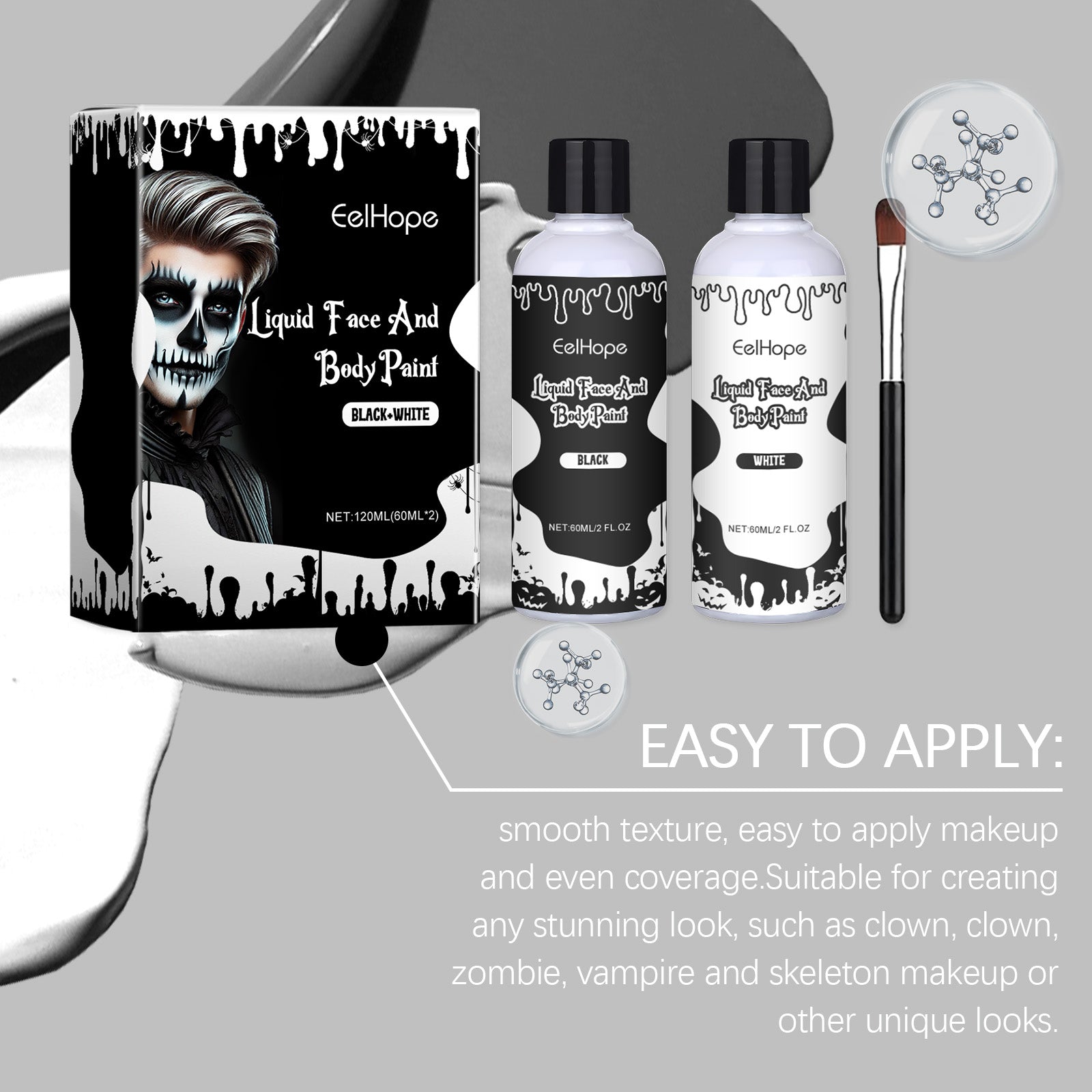 Halloween Party Instant Dry Paint Solution, Paint Foundation Makeup Makeup Clown Colorful Paint Solution