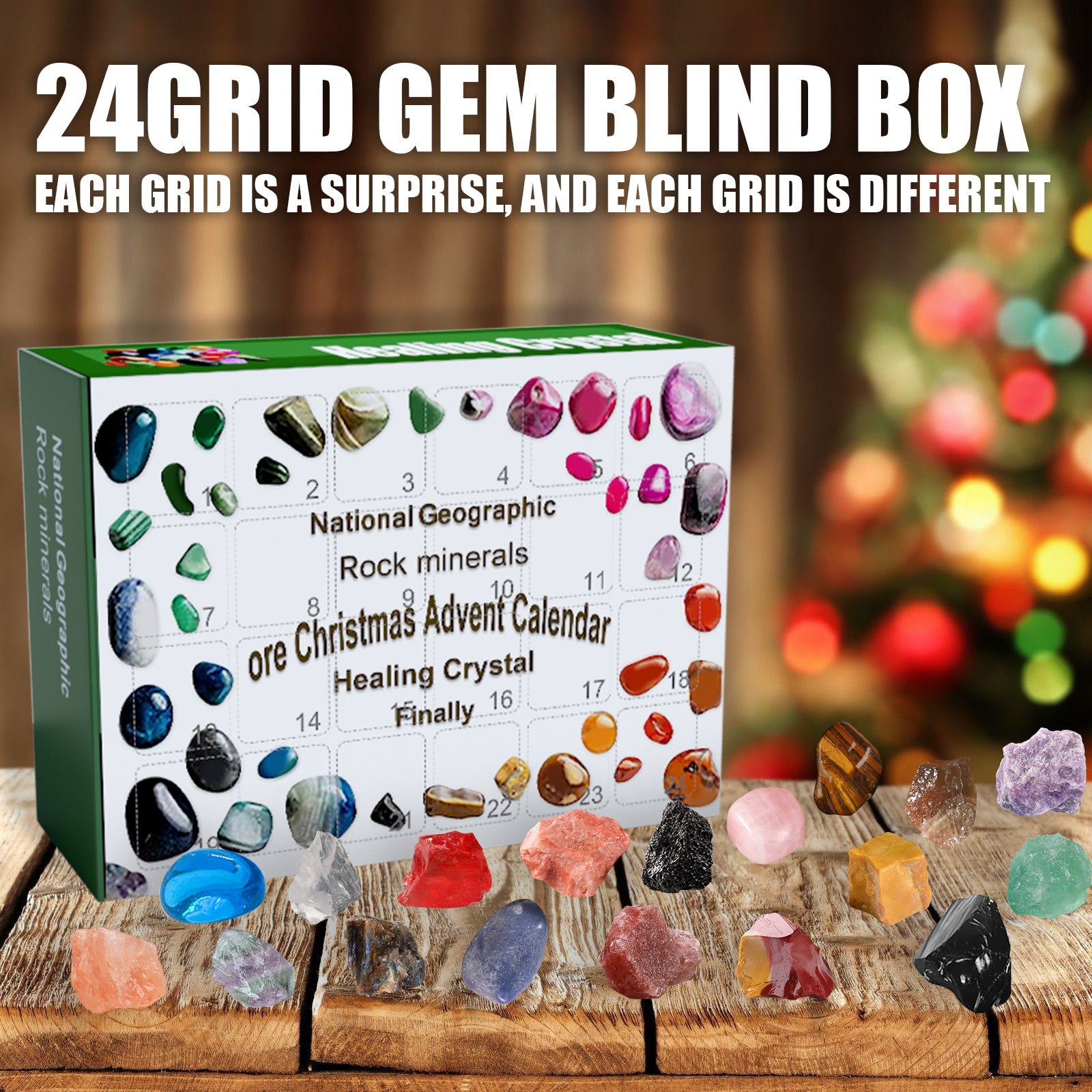 24 Lattice Ore Surprise Blind Box, Guess Toy Gift Box 24 Days Countdown Treasure Ore Christmas Gift Box