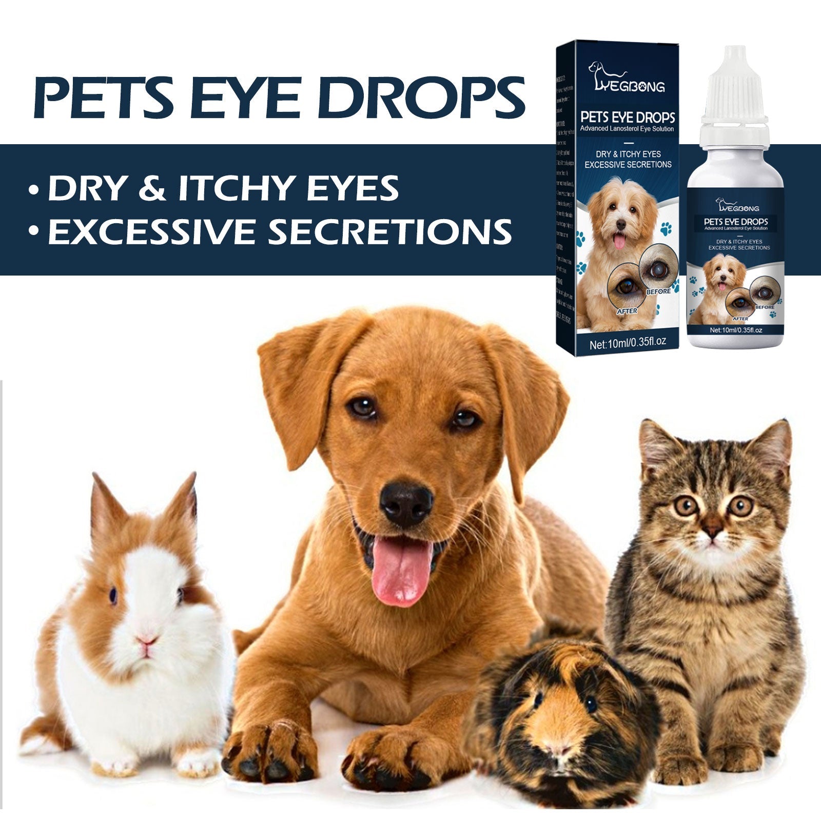 Pet Eye Drops, Cats And Dogs Remove Tears Relieve Eyes Itchy Cleansing Eye Drops