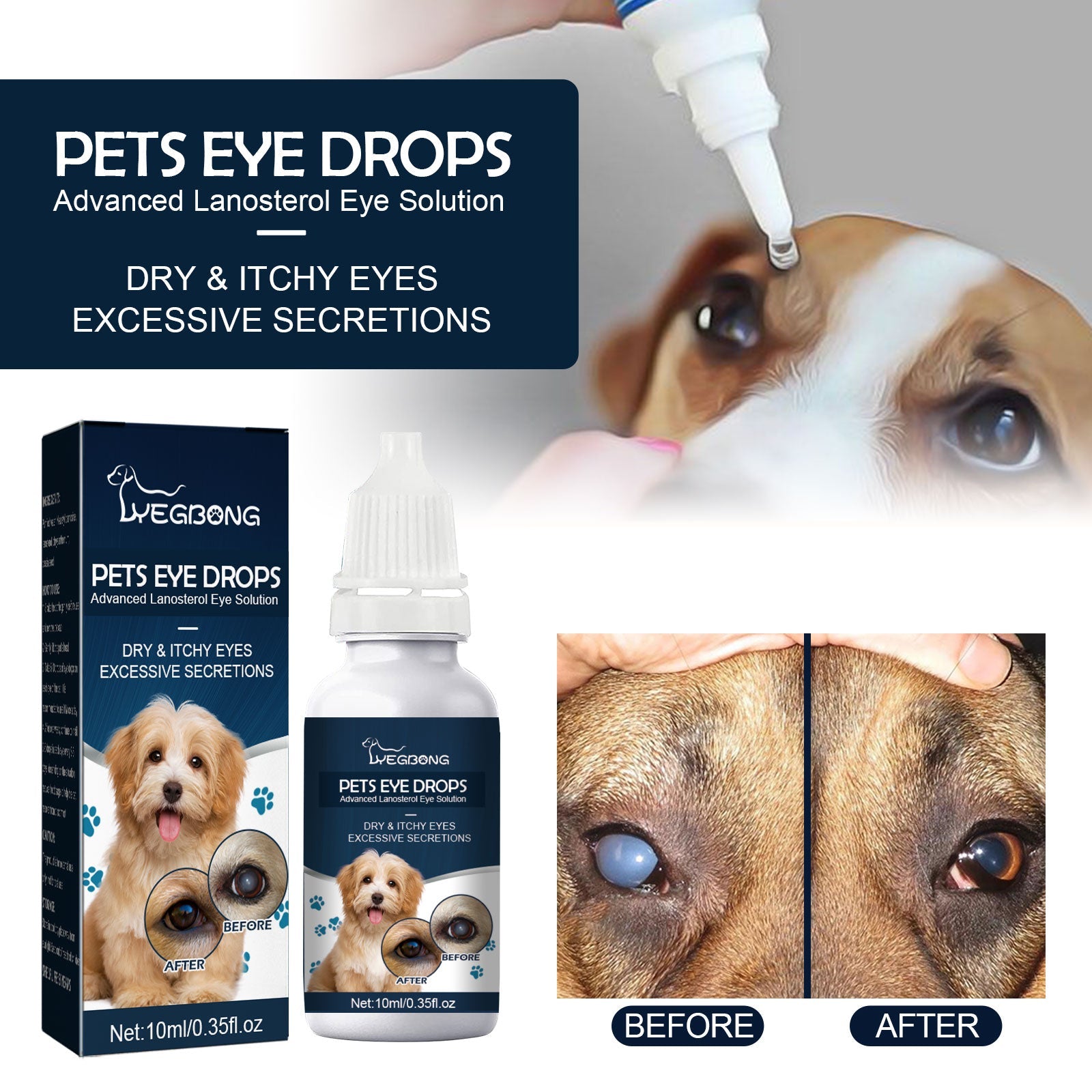 Pet Eye Drops, Cats And Dogs Remove Tears Relieve Eyes Itchy Cleansing Eye Drops