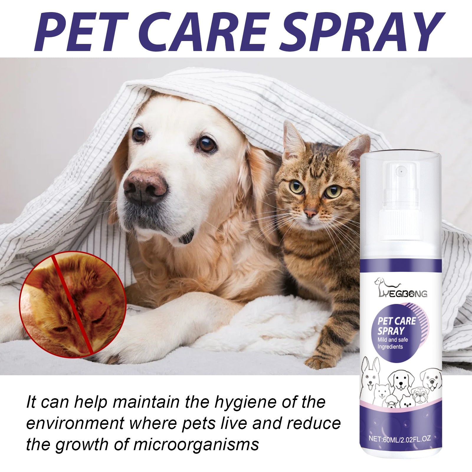 Pet Care Spray, Pet Cat And Dog Skin Wound Care Skin Moss Itchy Repair Spray