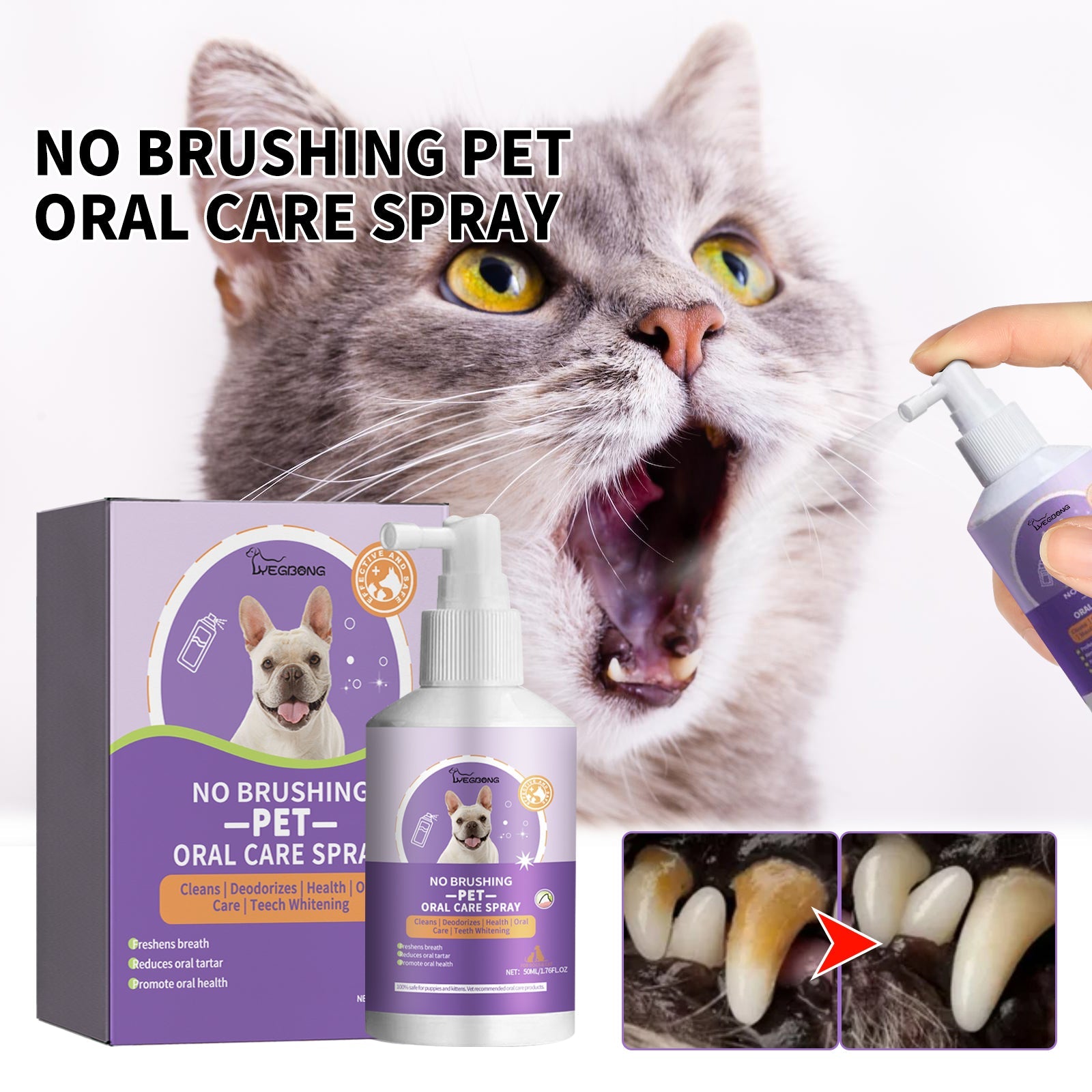 Dog And Cat Tooth Cleaning Spray, Pet Mouth Cleaning Breath Fresh Deodorizing Cleaning Spray