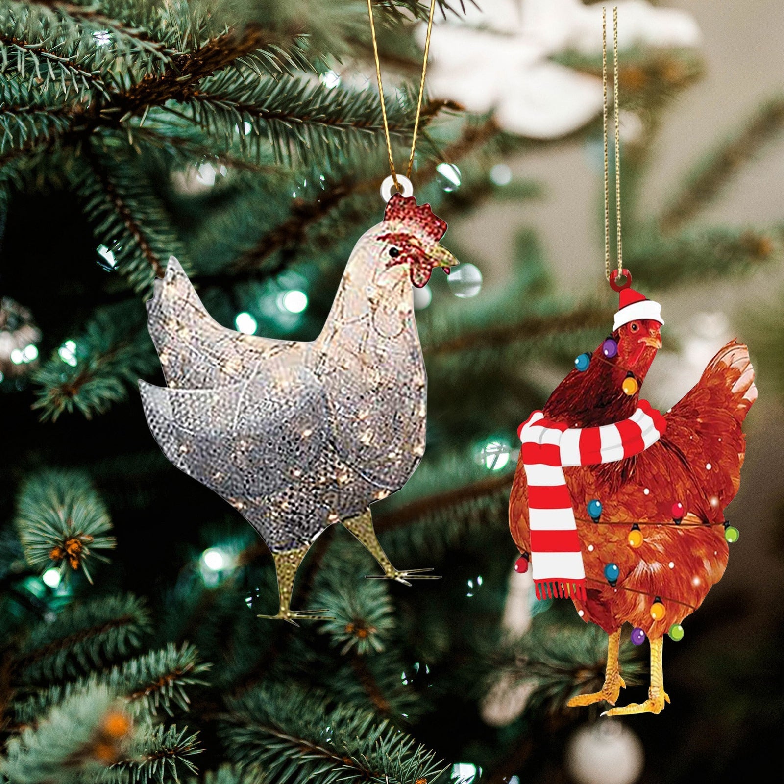 Christmas Scarf Chicken Pendant Set, Decorated Chicken Pendant For Home Holiday Party Christmas Tree Atmosphere