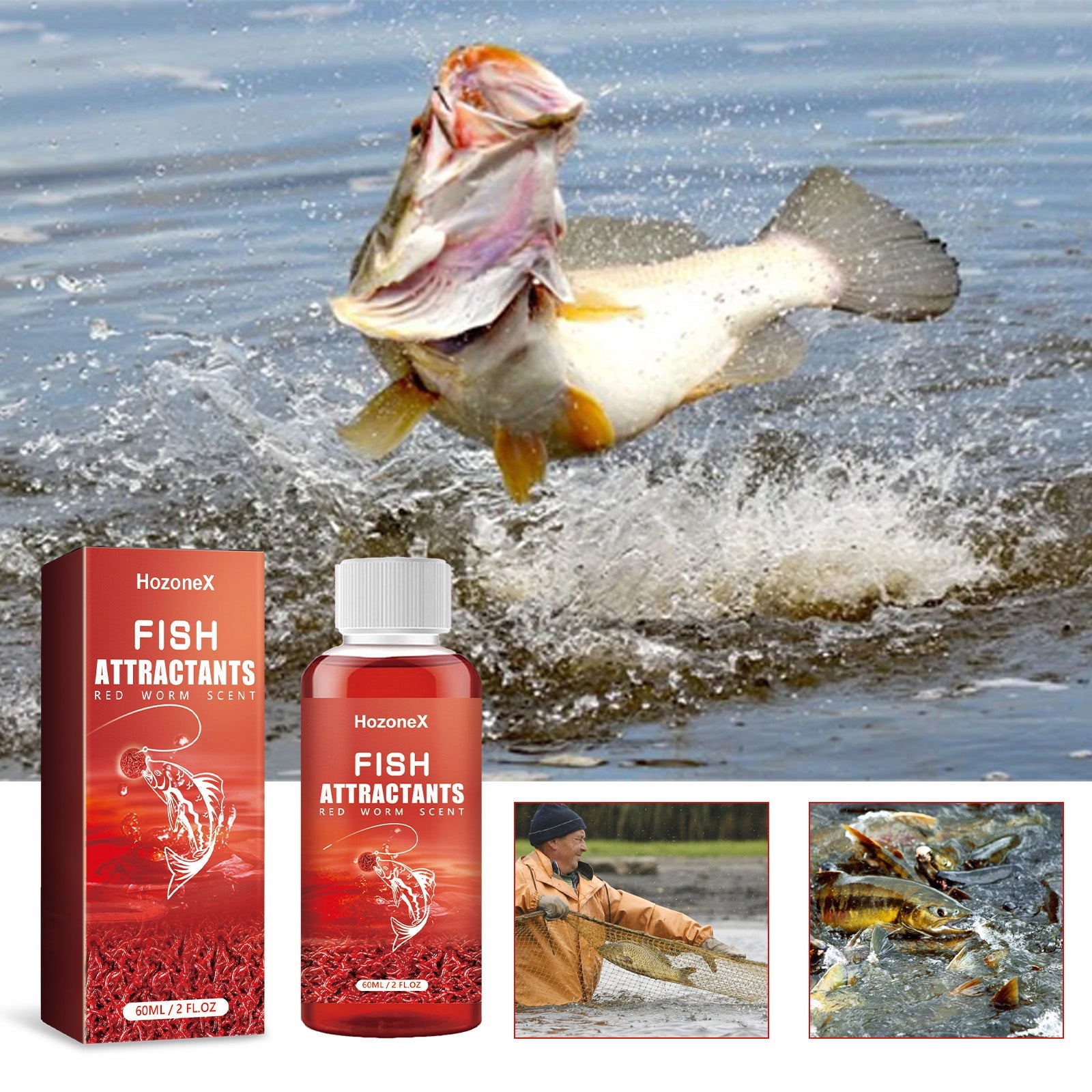 HozoneX Fish Attractants, Concentrated Fishing Comprehensive Bait Fast Nesting Red Worm Liquid Thick Fishy Bait Opening Agent