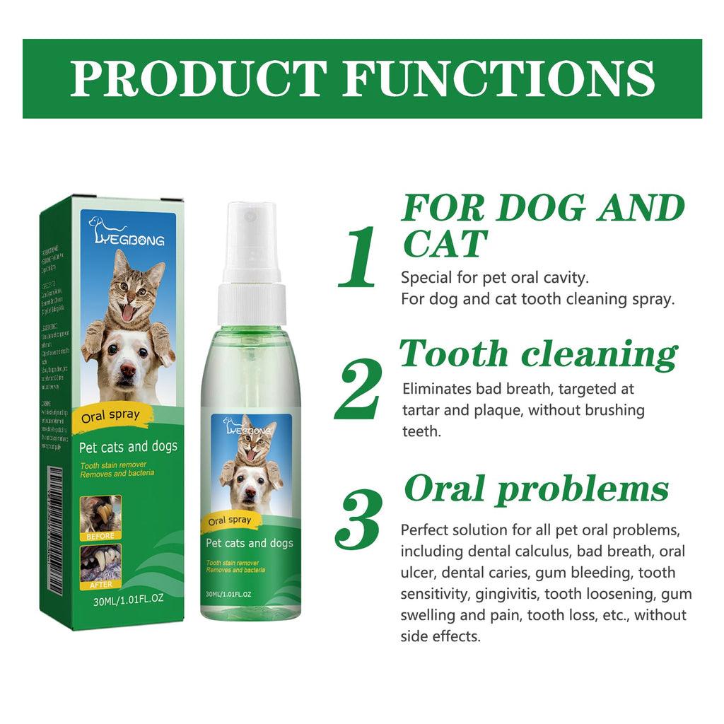 Pet Tooth Deodorizer Spray, Cats And Dogs Universal Mouth Cleaning Breath Freshening Spray