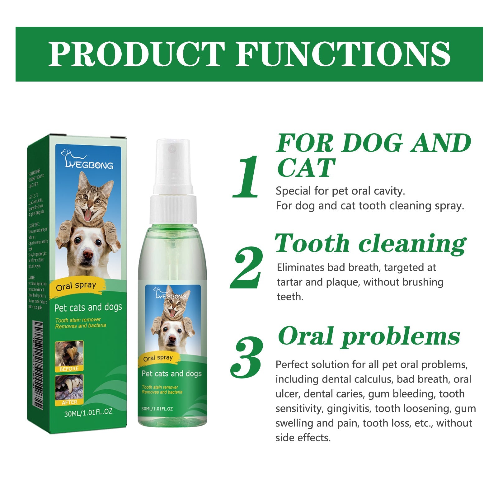 Pet Tooth Deodorizer Spray, Cats And Dogs Universal Mouth Cleaning Breath Freshening Spray