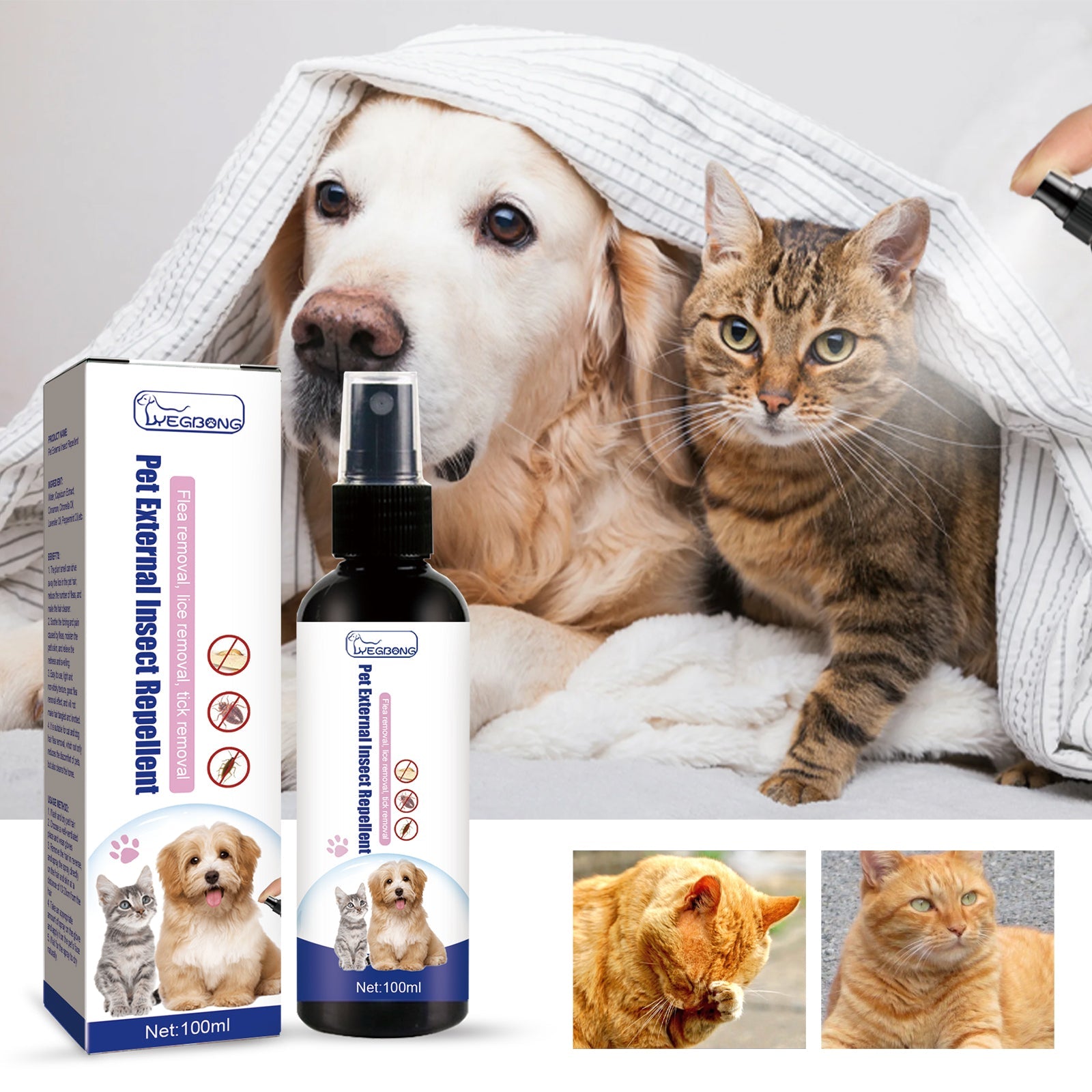 Pet Flea Spray, Cat And Dog Pet Skin Cleansing External Lice Tick Anti-Itch Spray